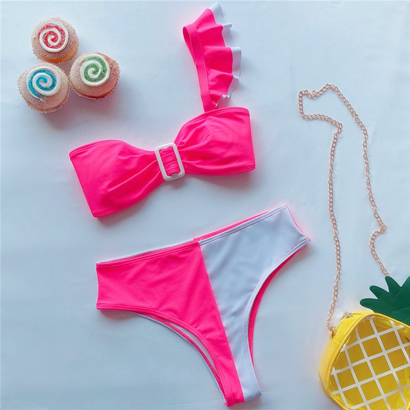 Cut-Out Multi-Pattern Two-Piece Swimsuit