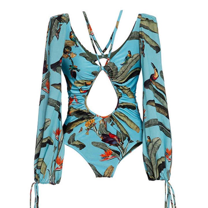 Long-Sleeve One-Piece Swimsuit Tie Waist Flattering
