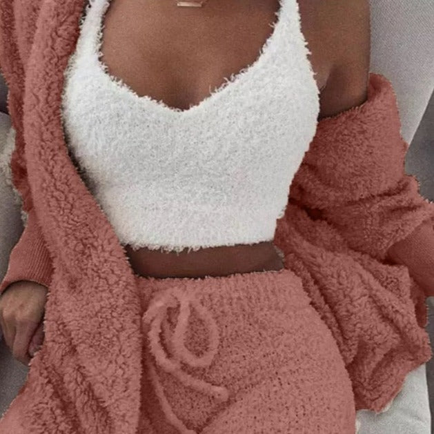 3-Piece Knit Sweatshirt Top and Shorts Set