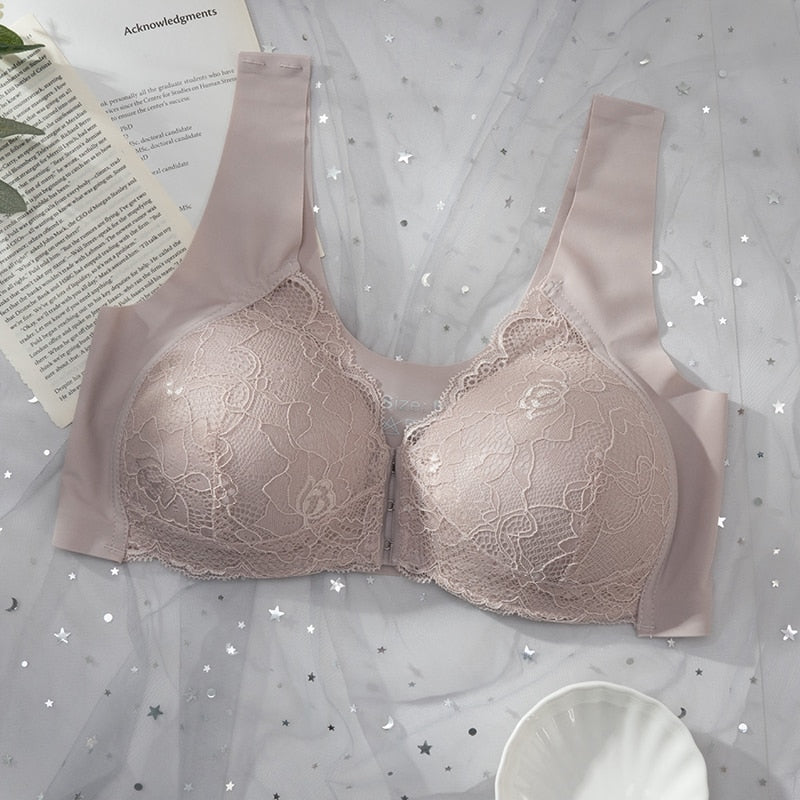 Front-Closure Lace-Trim Bra