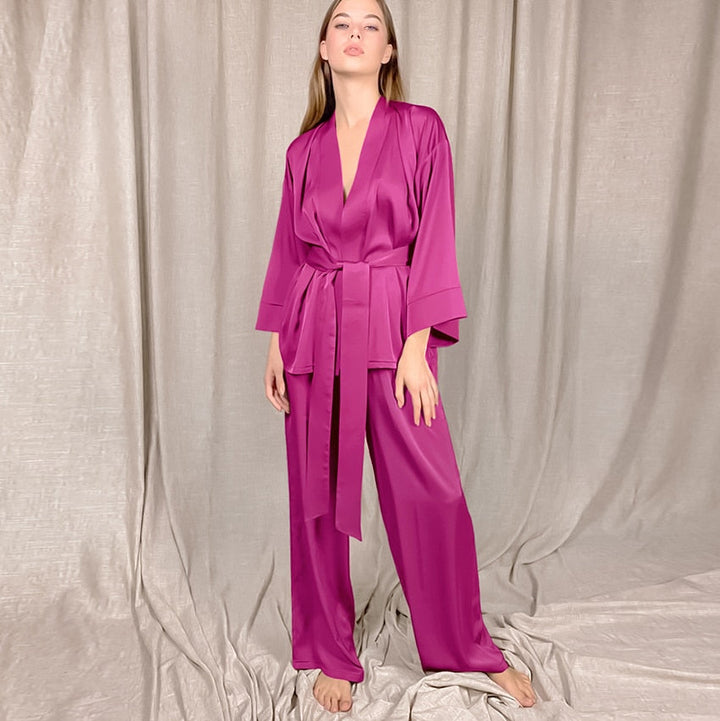 Long Satin Shirt and Pants Pyjama Set