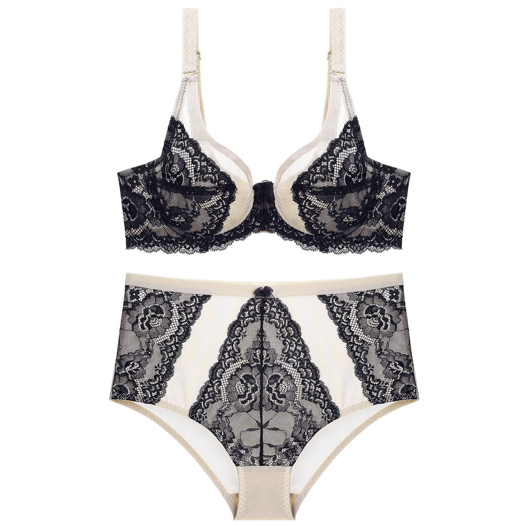 Lace Mesh-Insert Adjustable Lingerie Set