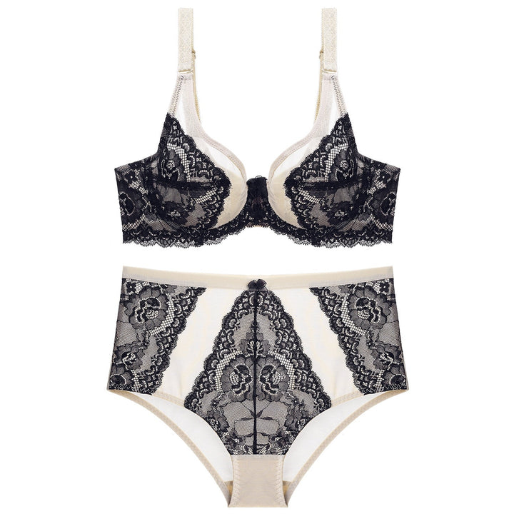 Lace Mesh-Insert Adjustable Lingerie Set