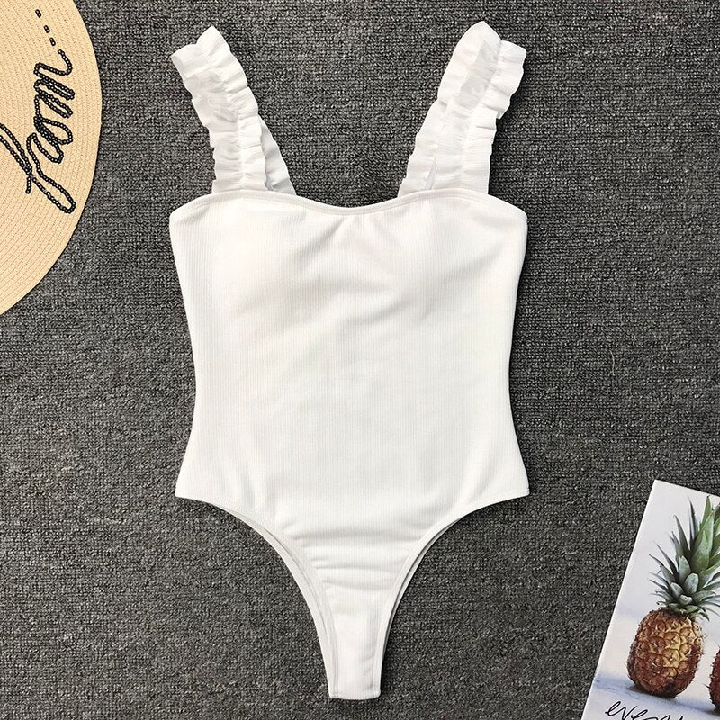 Ruffle Trim Figure-Enhancing One-Piece Swimsuit