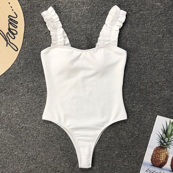 Ruffle Trim Figure-Enhancing One-Piece Swimsuit