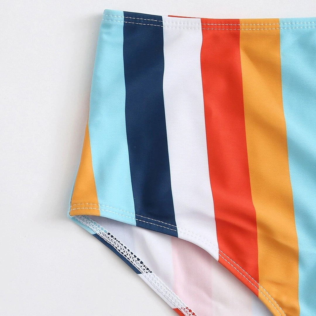 High-Waist Two-Piece Swimsuit Vertical Straps