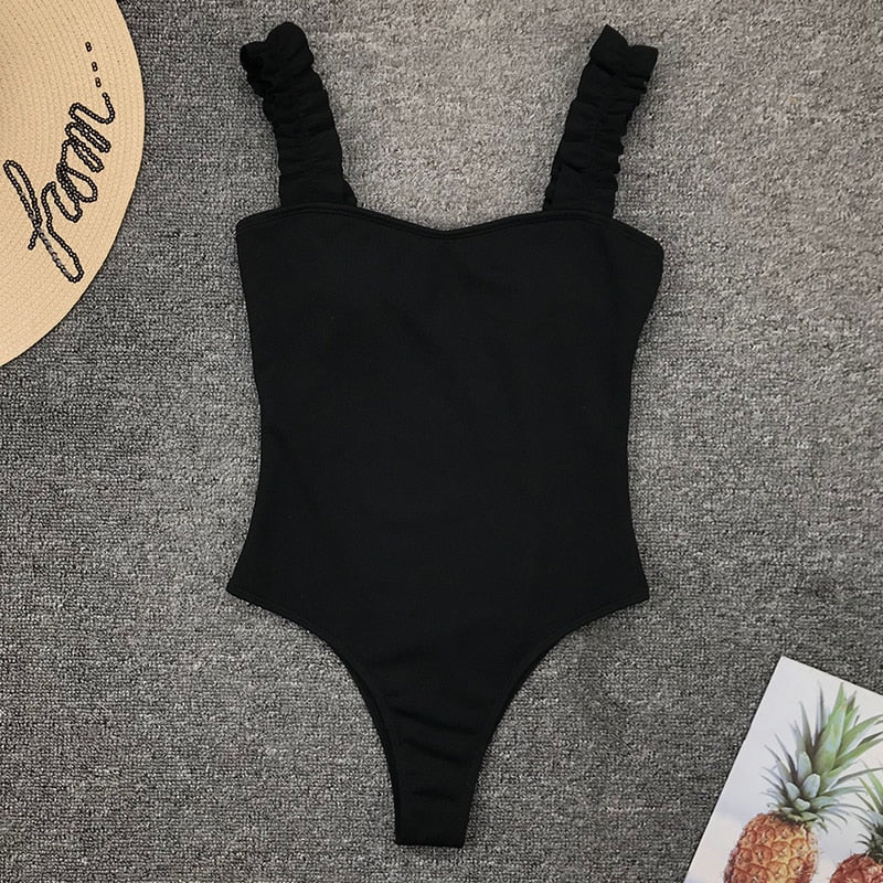 Ruffle Trim Figure-Enhancing One-Piece Swimsuit
