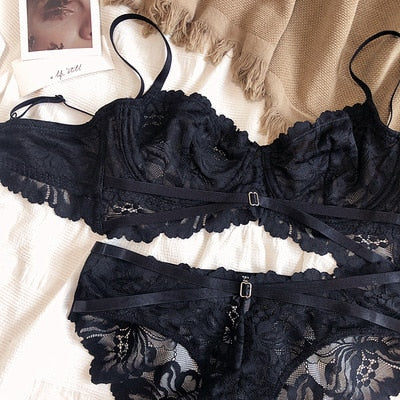Mesh Lace Lingerie Set Adjustable Straps