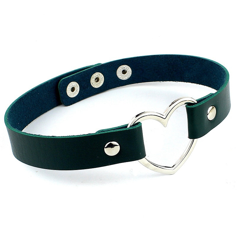 Faux Leather Heart Charm Adjustable Choker 40cm
