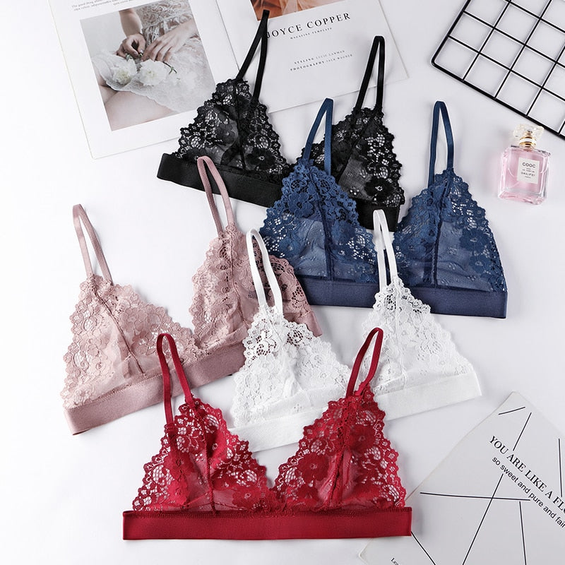 Mesh Lace Wireless Bra Adjustable Straps Delicate