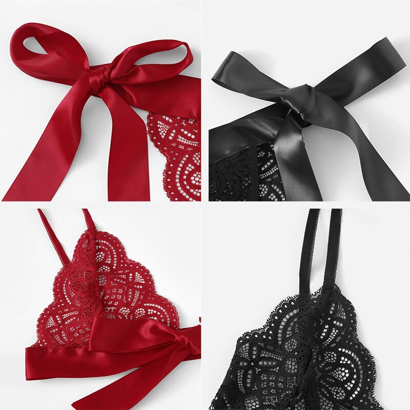 Lace Ribbon-Detail Lingerie Set
