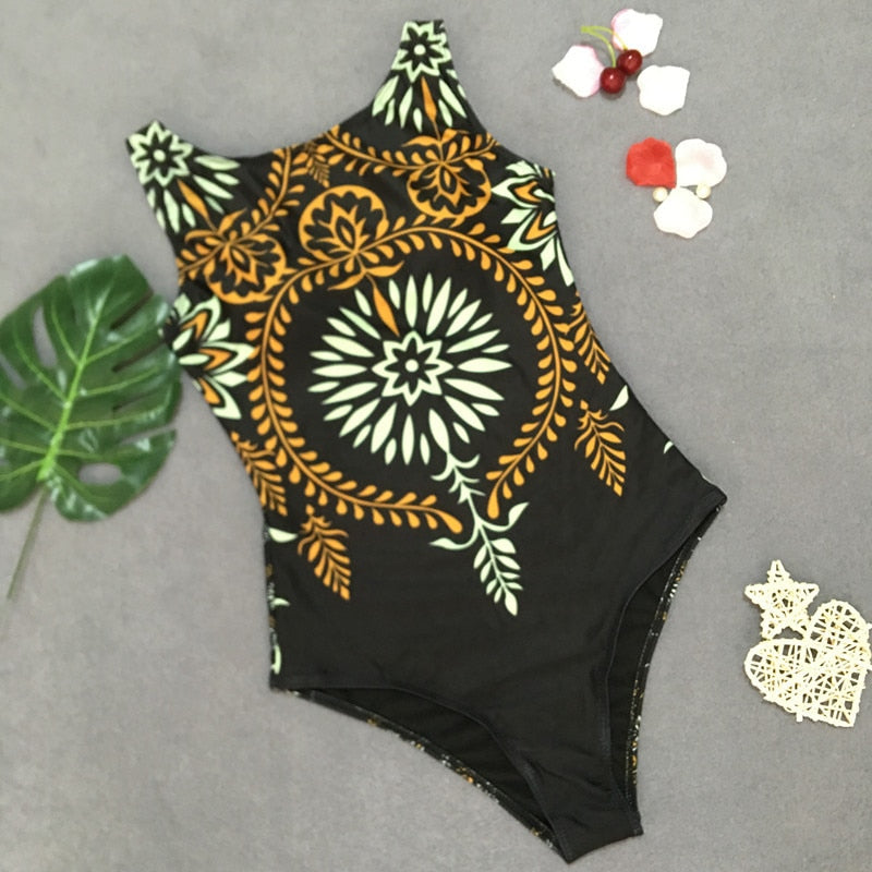 Vintage Open-Back One-Piece Swimsuit Classic Style