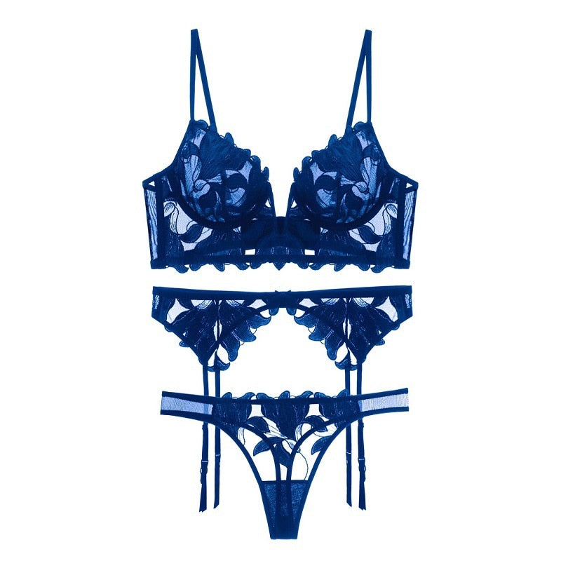 3-Piece Floral Lace Lingerie Set Adjustable Premium