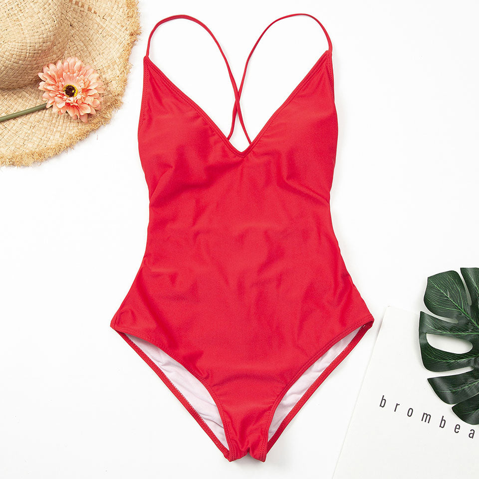 Back-Tie Figure-Enhancing One-Piece Swimsuit