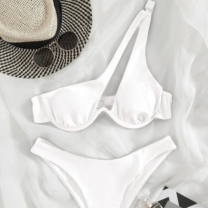One-Shoulder Two-Piece Swimsuit High Waist