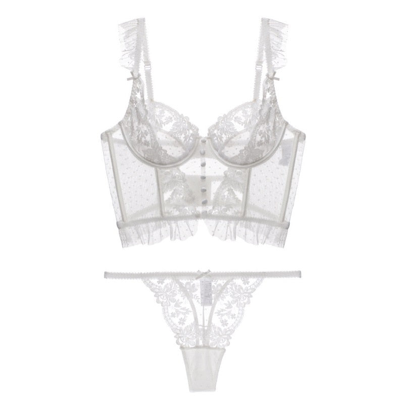 Embroidered Demi-Corset Figure-Enhancing Lingerie Set