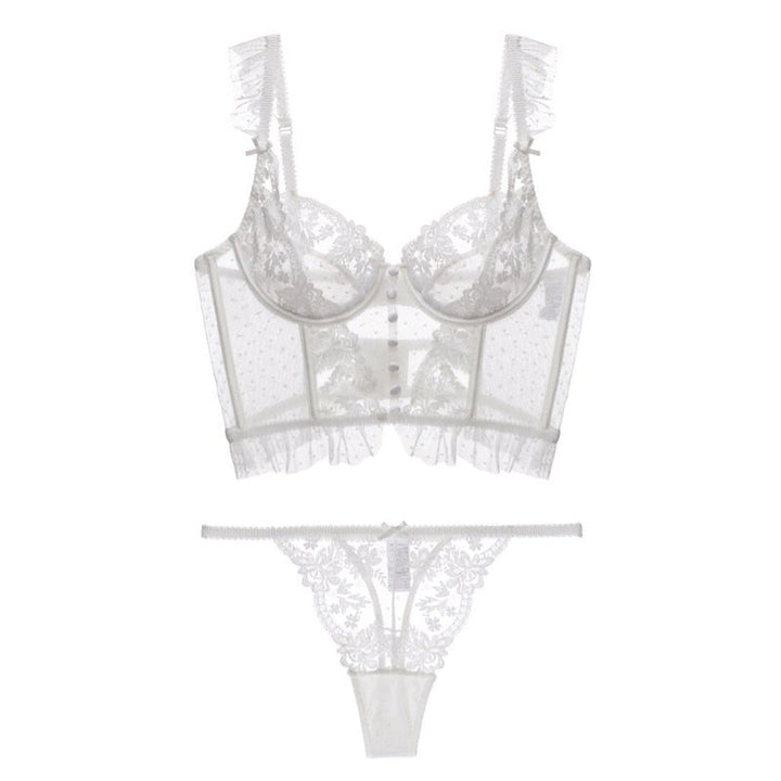 Embroidered Demi-Corset Figure-Enhancing Lingerie Set