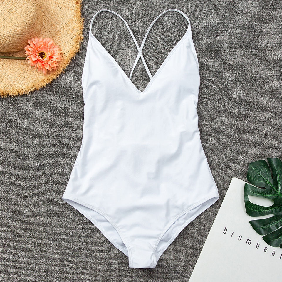 Back-Tie Figure-Enhancing One-Piece Swimsuit