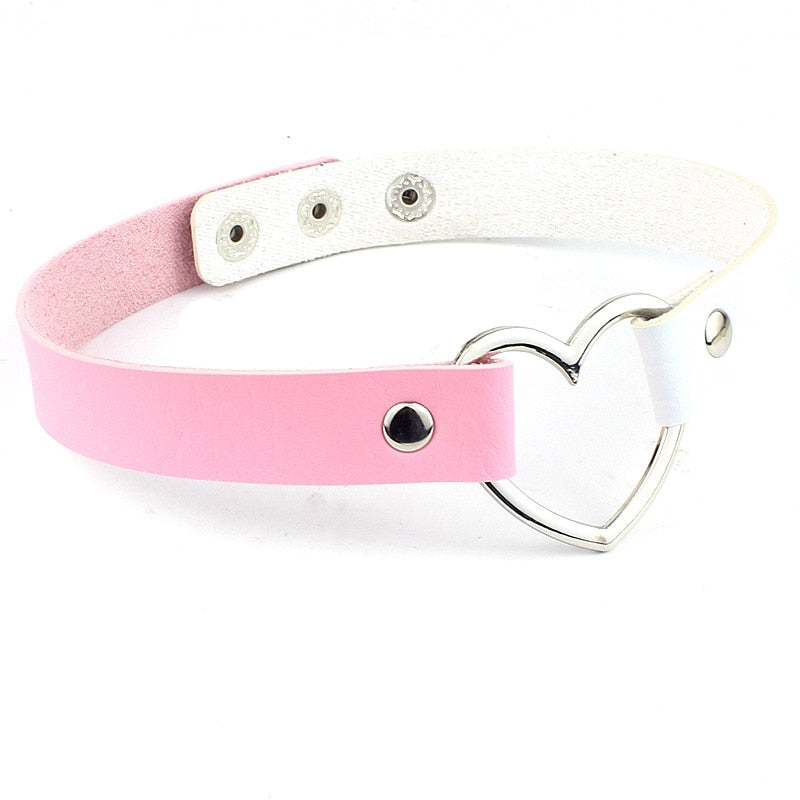 Faux Leather Heart Charm Adjustable Choker 40cm