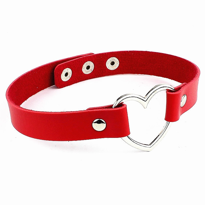 Faux Leather Heart Charm Adjustable Choker 40cm