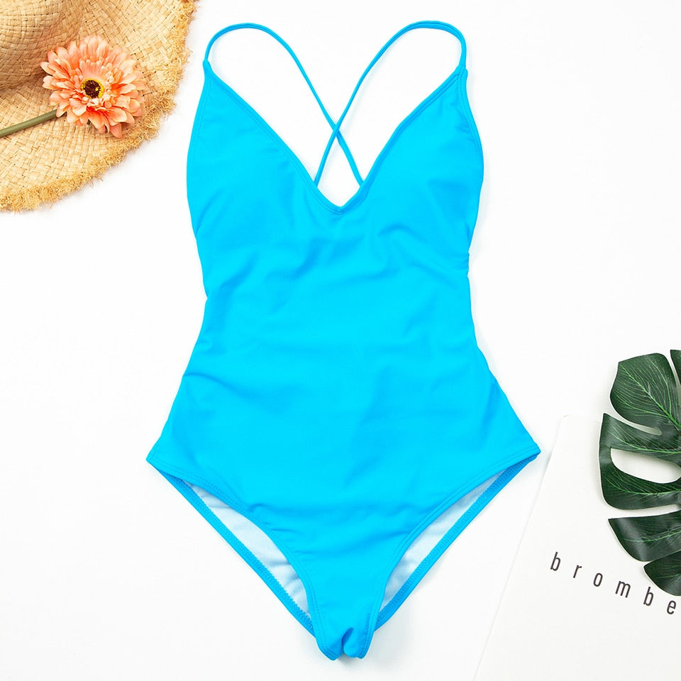 Back-Tie Figure-Enhancing One-Piece Swimsuit