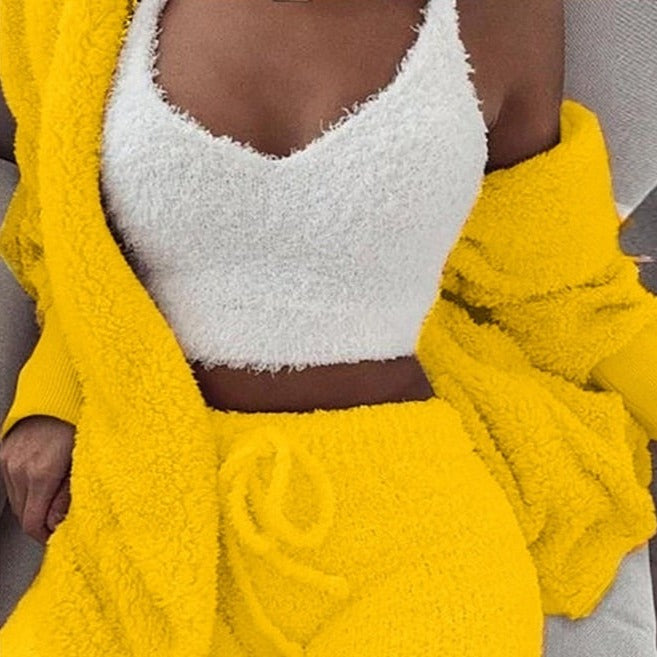 3-Piece Knit Sweatshirt Top and Shorts Set