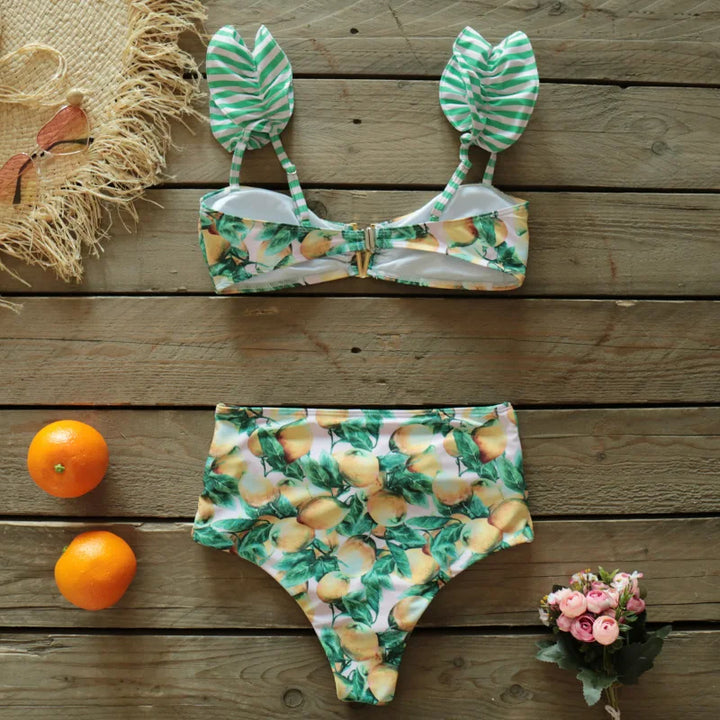 Push-Up Ruffle High-Waist Two-Piece Swimsuit