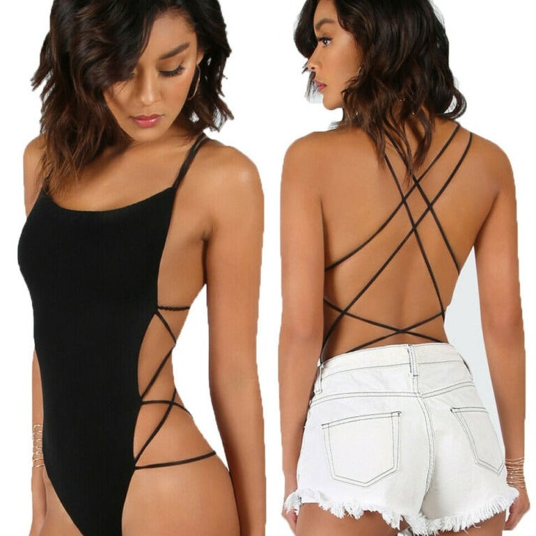 Open-Back Tie-Detail Bodysuit Figure-Flattering