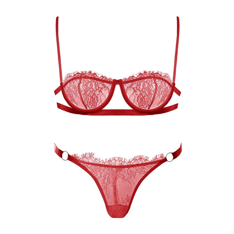Lace Underbust Strap Bra and Panties Set
