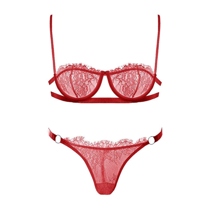 Lace Underbust Strap Bra and Panties Set