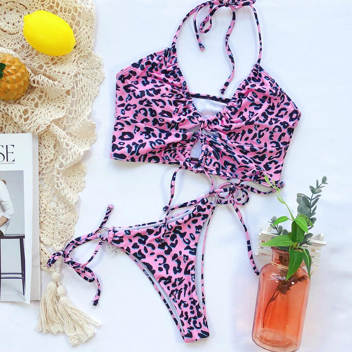 Leopard Print Two-Piece Swimsuit Adjustable Straps