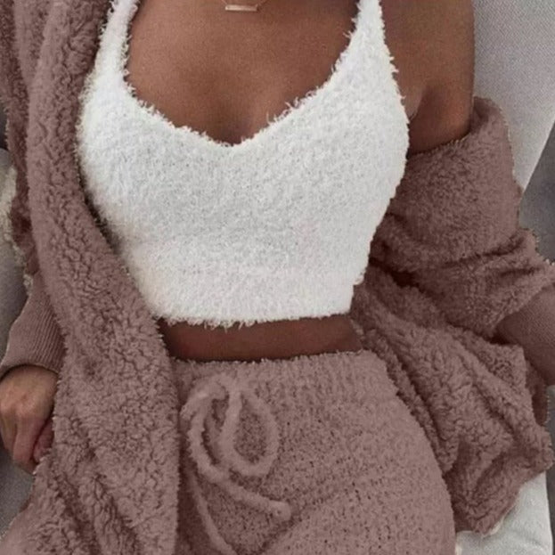 3-Piece Knit Sweatshirt Top and Shorts Set
