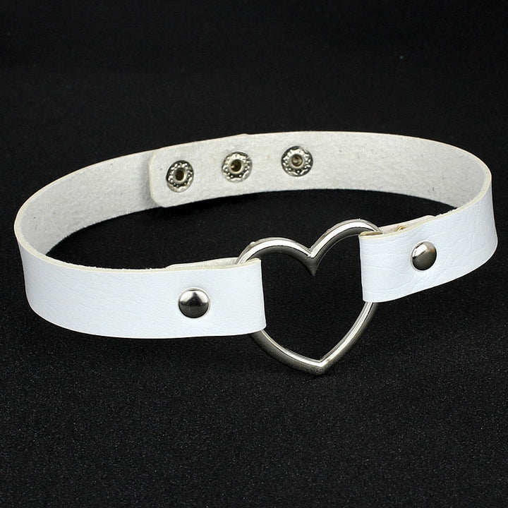 Faux Leather Heart Charm Adjustable Choker 40cm