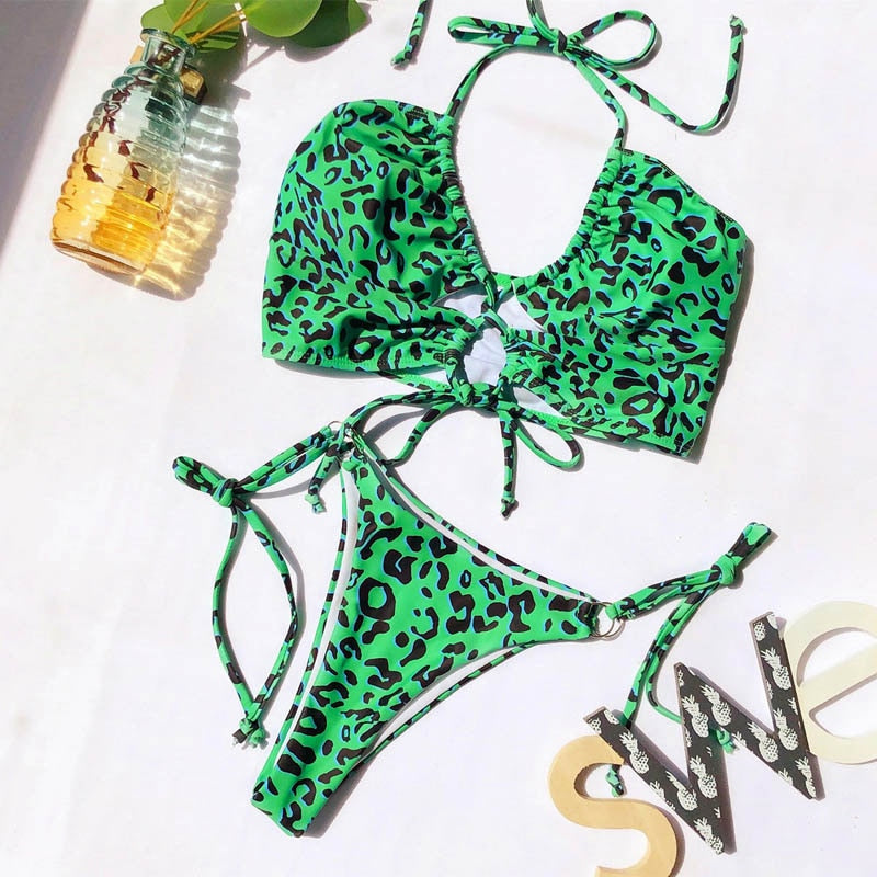 Cut-Out Multi-Pattern Two-Piece Swimsuit