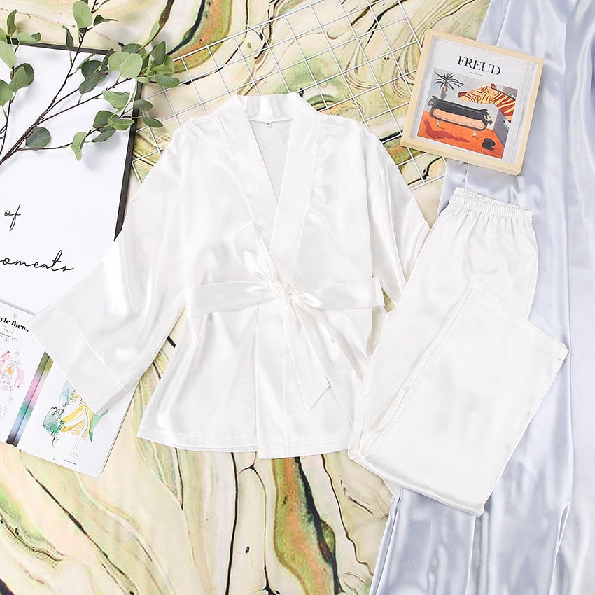 Long Satin Shirt and Pants Pyjama Set