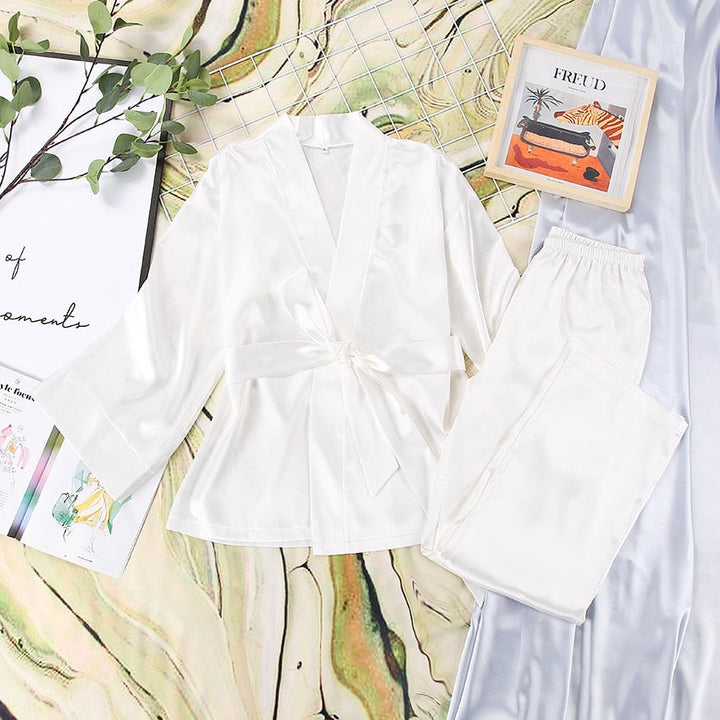 Long Satin Shirt and Pants Pyjama Set