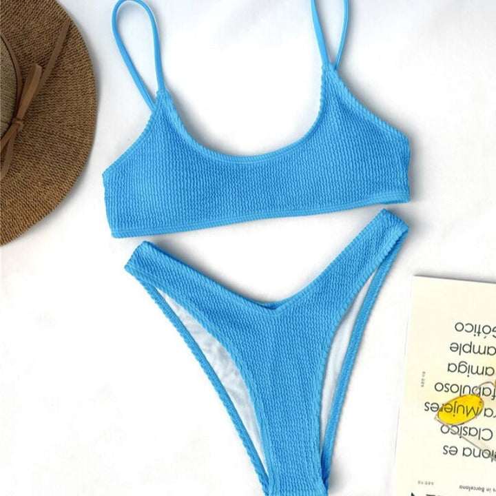 Slim-Strap Fitted Two-Piece Swimsuit Snap Back