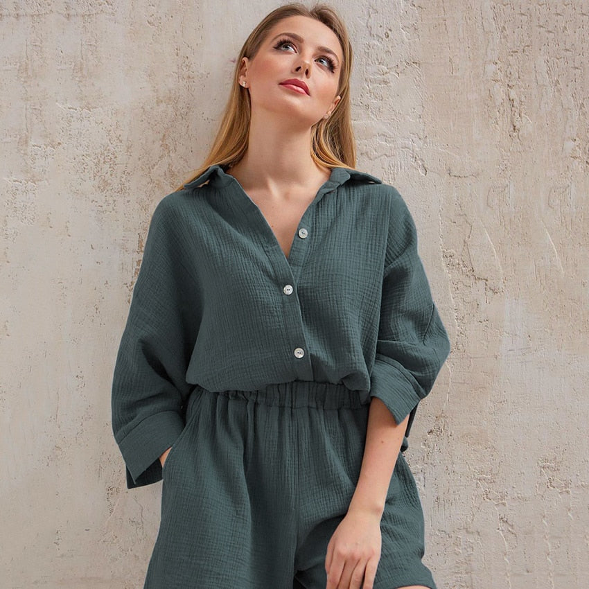 100% Cotton Shirt and Shorts Pyjama Set
