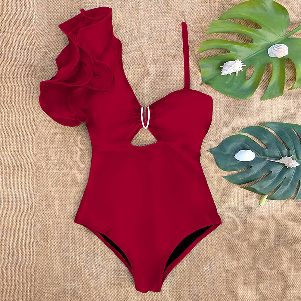 One-Piece Swimsuit Decorative Shoulder