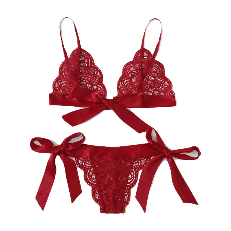 Lace Ribbon-Detail Lingerie Set