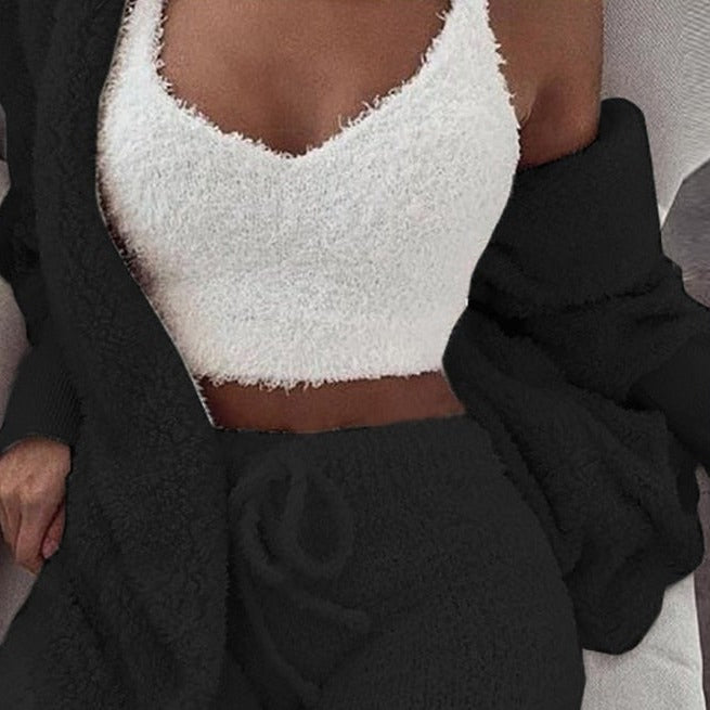 3-Piece Knit Sweatshirt Top and Shorts Set