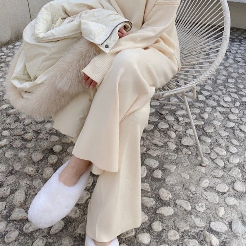 Straight-Leg Tie Belt Relaxed Pants Smooth Fabric