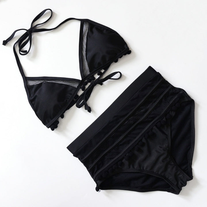 Pom-Pom Trim Figure-Enhancing Two-Piece Swimsuit