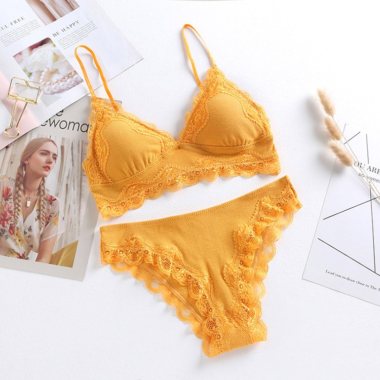 Cotton Lace-Trim Lingerie Set