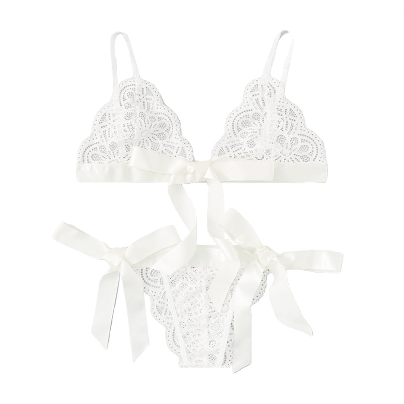 Lace Ribbon-Detail Lingerie Set