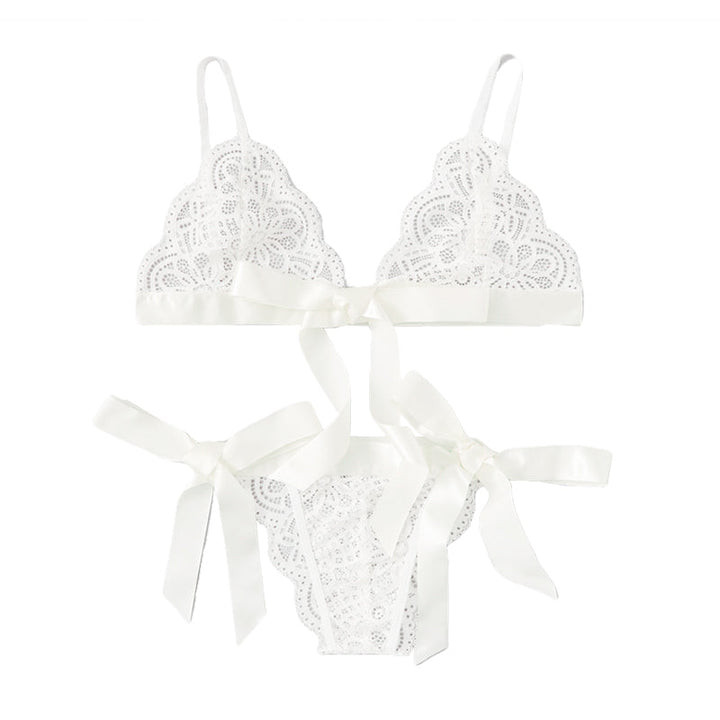 Lace Ribbon-Detail Lingerie Set