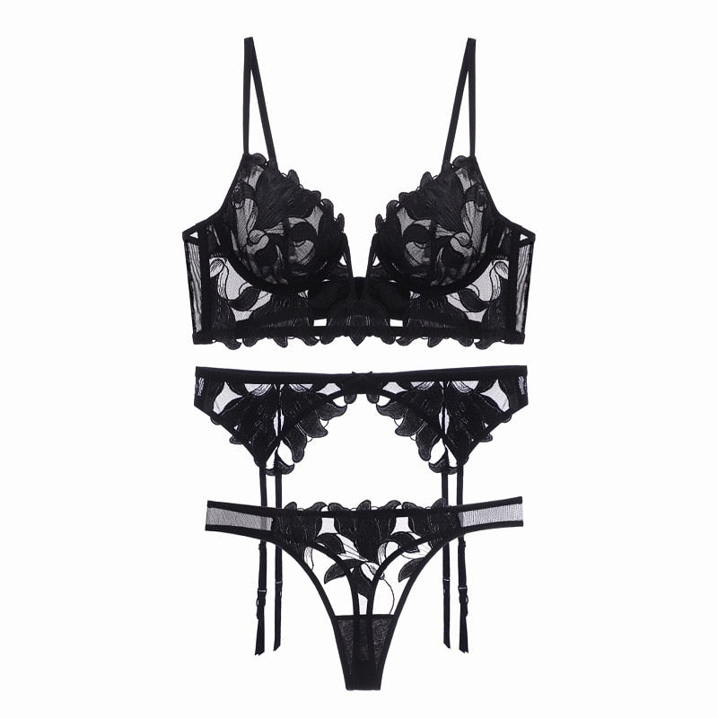 3-Piece Floral Lace Lingerie Set Adjustable Premium