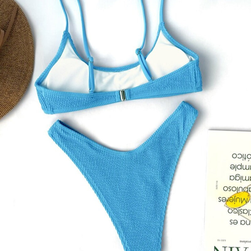 Slim-Strap Fitted Two-Piece Swimsuit Snap Back
