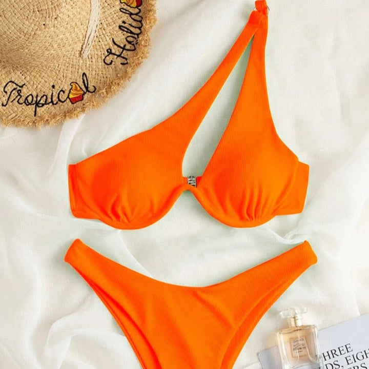 One-Shoulder Two-Piece Swimsuit High Waist