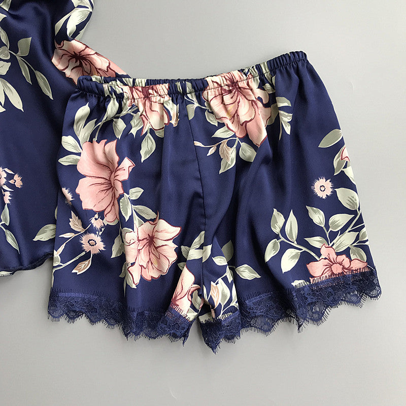 Floral Two-Piece Lace-Trim Nightwear Set